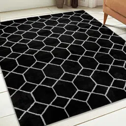 saral home Black Geometric Microfibre 6 ft x 9 ft Hand Woven Carpet-picture-8