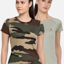 Pack of 2 Women Sporty Round Neck Polyester Dark Green, Light Green T-Shirt-image-52