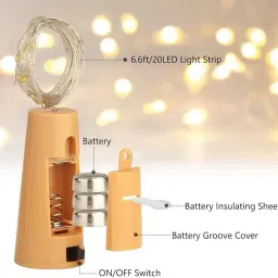 royal trandz Wine Bottle Cork Lights Copper Wire String 20 LED Lights 2M Battery Operated Table Lamp image 3