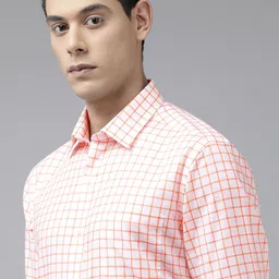 Arrow Men White & Orange Manhattan Slim Fit Checked Pure Cotton Formal Shirt-picture-30