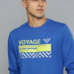 Flying Machine Men Blue Graphic Typography Printed Pure Cotton Sweatshirt-image-98