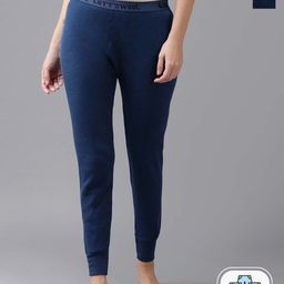 Lux Cottswool Women Pack Of 2 Blue Solid Cotton Thermal Bottoms-image-4