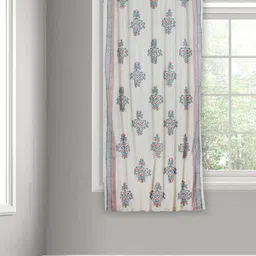 Fabindia Palampur Off White & Blue Ethnic Motifs Printed Cotton Window Curtain-image-24