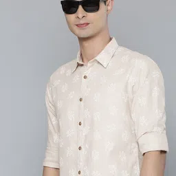 Flying Machine Men Beige Slim Fit Floral Opaque Printed Cotton Linen Casual Shirt-picture-44