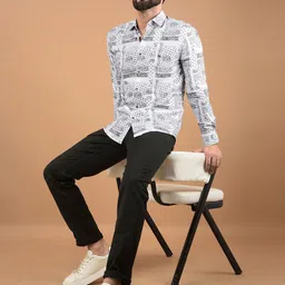 Crimsoune Club Men Smart Spread Collar Abstract Printed Cotton Slim Fit Casual Shirt-image-54