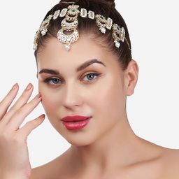 Zaveri Pearls Gold-Plated White Kundan & Pearls Embellished Matha Patti image 1