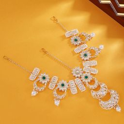Zaveri Pearls Gold-Plated White Kundan & Pearls Embellished Matha Patti image 2