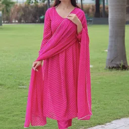 gosriki KALINI Leheriya Printed Anarkali Kurta with Trousers & Dupatta image 3