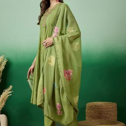 Sangria Yoke-Designed A-Line Kurta With Trouser & Dupatta Set image 5