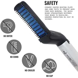 Smartyhub Hair Straightener Men's Premium Quality Multifunctional Electric Beard/Curly Hair Straightener Care Comb for DIY Flexible Modelling (Black/Blue) Hair Straightener-image-49