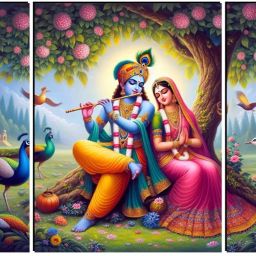 Set Of 3 Radha Krishna Wall Paintings For Living Room Gift Items Digital Reprint 12 inch x 18 inch Painting-image-74