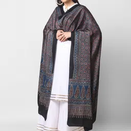 Dupatta Bazaar Navy Blue & Brown Ajrakh Block Printed Pure Silk Dupatta image 5