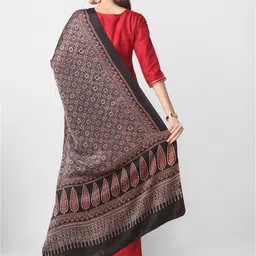 Dupatta Bazaar Black & Maroon Ajrakh Block Printed Pure Silk Dupatta image 5