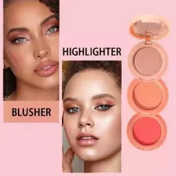 3 in 1 Makeup Pressed Powder Palette Shimmer Bronzer Highlighter-image-75