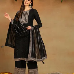 AHIKA Embroidered Regular Kurta With Palazzos & With Dupatta image 2