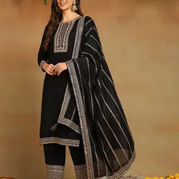 AHIKA Embroidered Regular Kurta With Palazzos & With Dupatta image 4