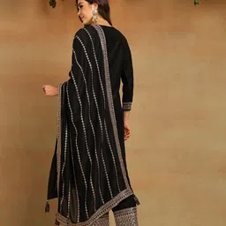 AHIKA Embroidered Regular Kurta With Palazzos & With Dupatta image 5