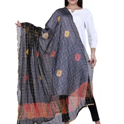 Alakh Creation Checked Zari Detailed Bandhani Chiffon Dupatta-11