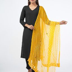 HELLA FASHIONS Leheriya Printed Mirror Work Chiffon Dupatta-11