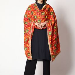 WEAVERS VILLA Embroidered Art Silk Dupatta with Phulkari-picture-32