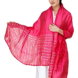 Exotic India Ethnic Motifs Embroidered Gotta Patti Art Silk Dupatta-picture-40