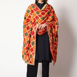 WEAVERS VILLA Embroidered Art Silk Dupatta with Phulkari-picture-11