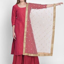 Dupatta Bazaar Ethnic Motifs Embroidered Net Dupatta with Gotta Patti-0