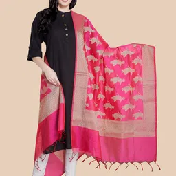 Rani Saahiba Floral Woven Design Zari Dupatta-picture-11