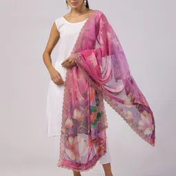 Kaizen TEXO FAB Floral Printed Linen Dupatta With Zari-17