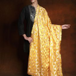 Exotic India Geometric Phulkari Embroidered Thread Work Dupatta-21