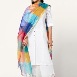 RANGMANCH BY PANTALOONS Checked Zari Dupatta With Tasselled Border-55