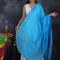 Exotic India Ethnic Motifs Embroidered Gotta Patti Art Silk Dupatta-picture-15
