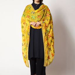 WEAVERS VILLA Floral Embroidered Dupatta With Phulkari-57