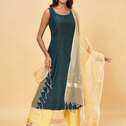 RANGMANCH BY PANTALOONS Ethnic Motifs Woven Design Tasselled Zari Poly Silk Dupatta-34