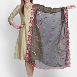 Dupatta Bazaar Embroidered Organza Dupatta with Thread Work-34