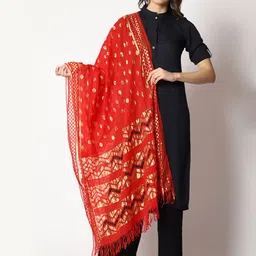 WEAVERS VILLA Woven Design Cotton Silk Leheriya Dupatta with Zari-picture-32