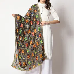 WEAVERS VILLA Embroidered Dupatta with Phulkari-42