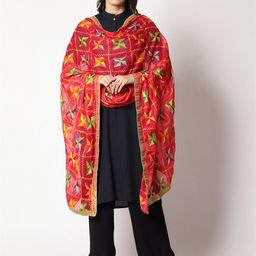 WEAVERS VILLA Floral Embroidered Dupatta With Phulkari-picture-57