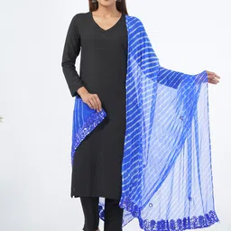 HELLA FASHIONS Leheriya Printed Mirror Work Chiffon Dupatta-picture-36