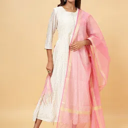 RANGMANCH BY PANTALOONS Checked Woven Design Tasselled Zari Cotton Dupatta-picture-39