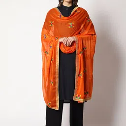 WEAVERS VILLA Floral Embroidered Dupatta With Phulkari-picture-24
