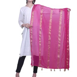 Alakh Creation Striped Chiffon Woven Design Zari Dupatta-51