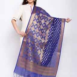 KLOTTHE Blue Paisley Woven Design Dupatta with Thread Work-10