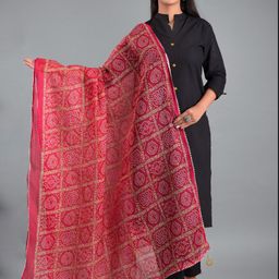 Apratim Pink & White Printed Bandhani Dupatta with Gotta Patti-picture-10