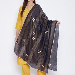 Clora Creation Navy Blue & Gold-Toned Printed Dupatta with Mirror Work-picture-54