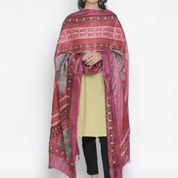 SHINGORA Maroon & Pink Paisley Printed Pure Silk Dupatta-19