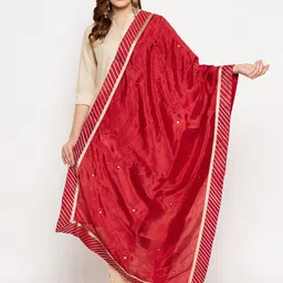 Clora Creation Red & Gold-Toned Printed Dupatta with Gotta Patti-image-58