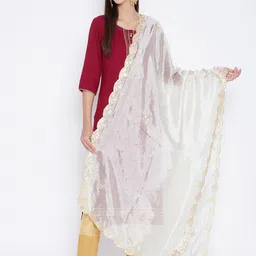 Clora Creation Cream-Coloured & Gold-Toned Embroidered Gotta Patti Dupatta-4