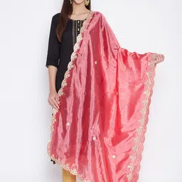 Clora Creation Peach-Coloured & Gold-Coloured Embroidered Dupatta with Gotta Patti-16