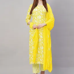 KALINI Floral Printed Regular Straight Kurta With Trousers & Dupatta-picture-21